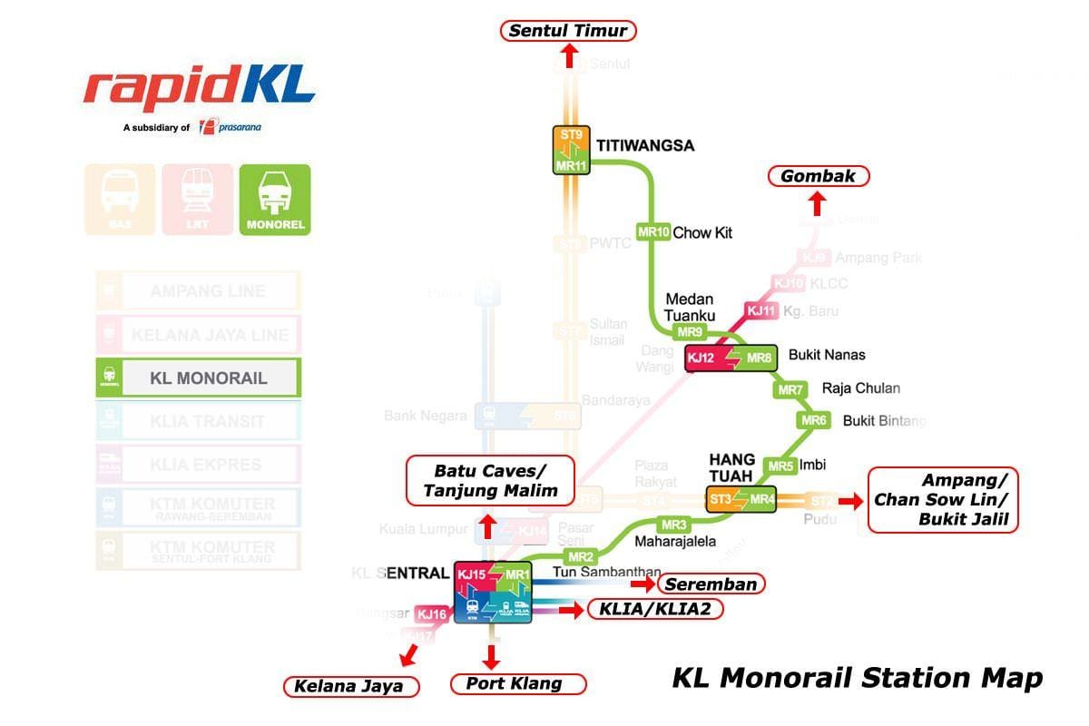 મોનોરેલ kl માર્ગ નકશો